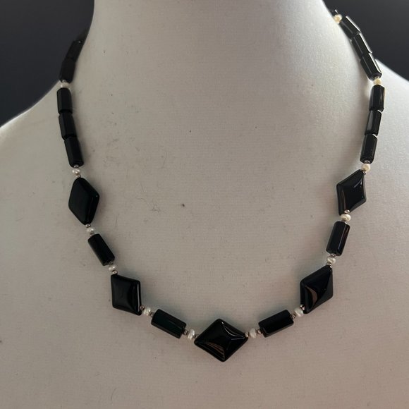 Artisan Black Beaded Seed Pearl 925 Clasp Necklace - Picture 2 of 5